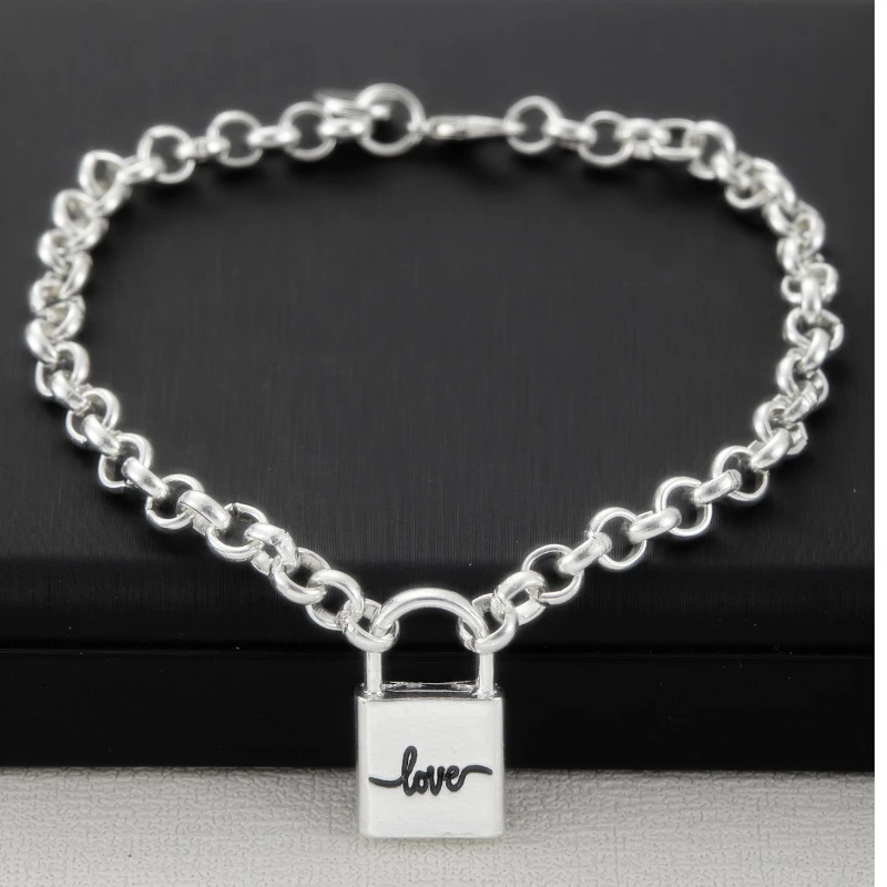 European and American Fashion Silver Color Circle Chain Small Lock Bracelet Women's Personalized Trendy Party Jewelry Gift