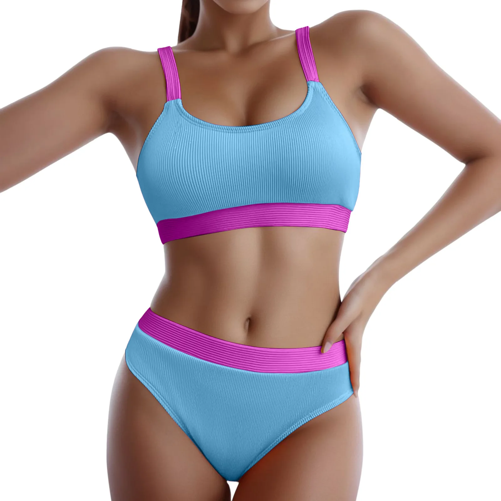 Dames Badpak Mouwloze Brede Schouderbanden Hoge Taille Bikini Effen Kleur Ademende Comfort Badmode Strand Zomer 2024