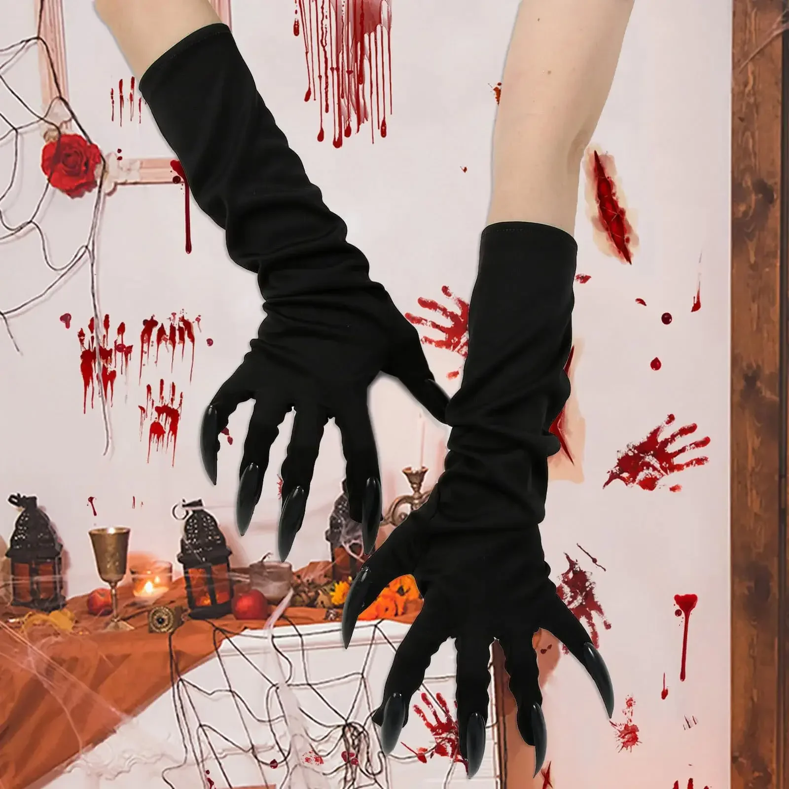 Halloween Long Nail Claw Glove Devil Claw Glove Cosplay Role Play Party Prop for Women and Girls Costume Accessory
