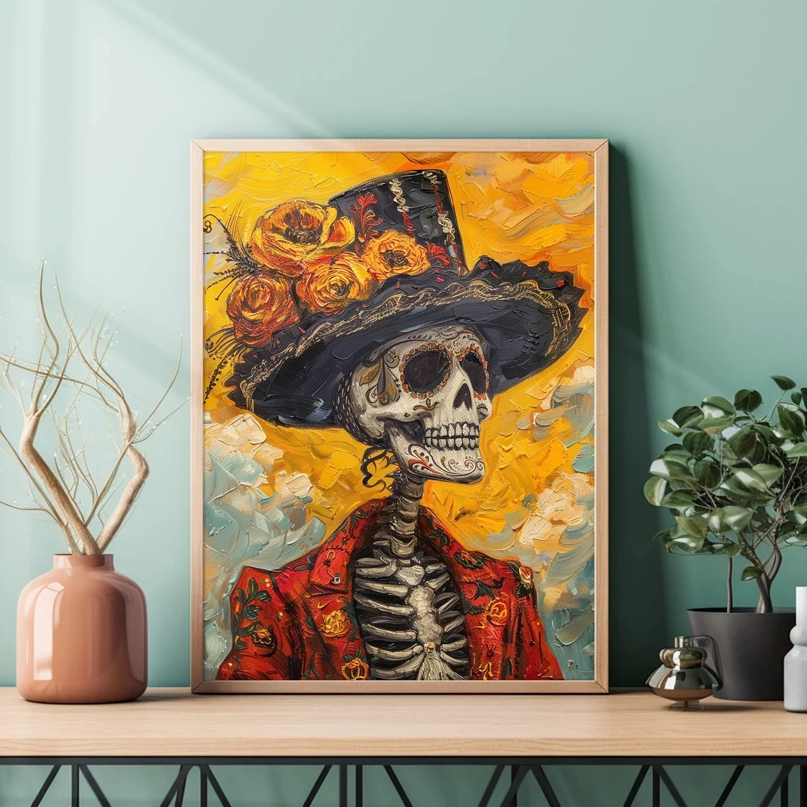 Modern Mexico Dia De Los Muertos Catrina Calavera Wall Art Prints Canvas Painting Poster Pictures For Living Room Home Decor