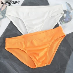 Ropa interior Sexy de seda de hielo para hombre, calzoncillos finos transpirables, Bikini, suspensorio, Cuecas, bolsa para pene