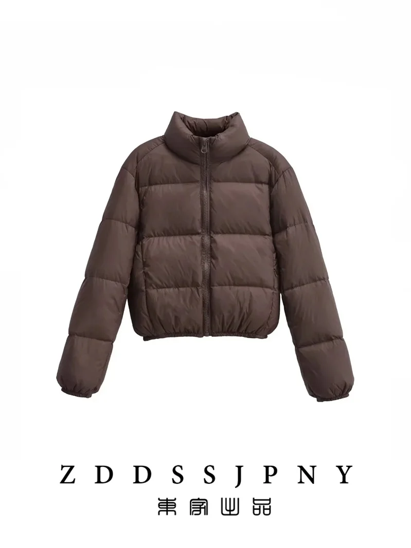 

American Retro Coffee ort down Jaet Women's Thiened Bread Sle Coat Stand Collar Winter New Arrival Small Size