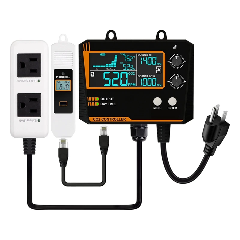 N11R- Carbon Dioxide Controller Dual Channel Split Probe CO2 Monitor CO2 Pressure Reducer Valve For Greenhouse US Plug