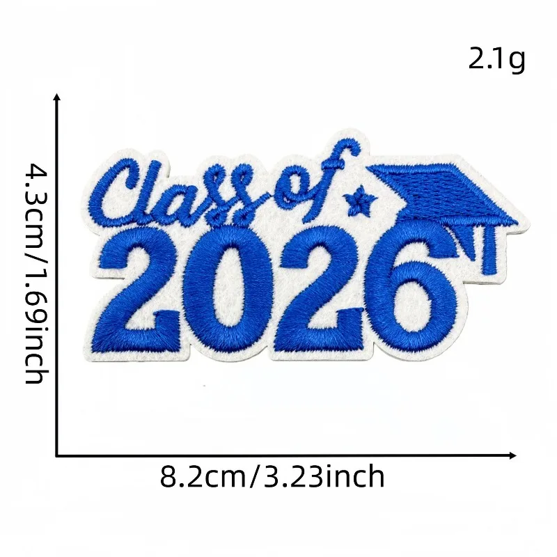 2026 Graduation Season Blue Sew Iron-on Embroidery Patch Stickers Applique for DIY Clothes Coats T-shirt Hat Bags Decorative