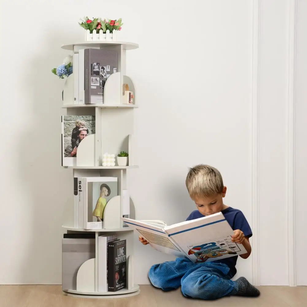 

Rotating Bookshelf Tower Creative 4 Tier Large Capacity Spinning Bookshelf Thicken Plate Wood Small Corner Bookcase For Kid Room