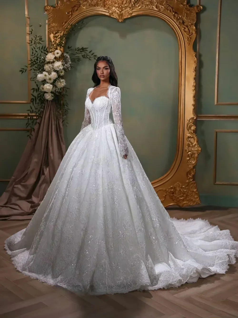 Customized Elegant Lace Pearls Wedding Dresses Sweetheart Bridal Gowns with Jacket A Line Princess Bride Dress Vestido De Novia
