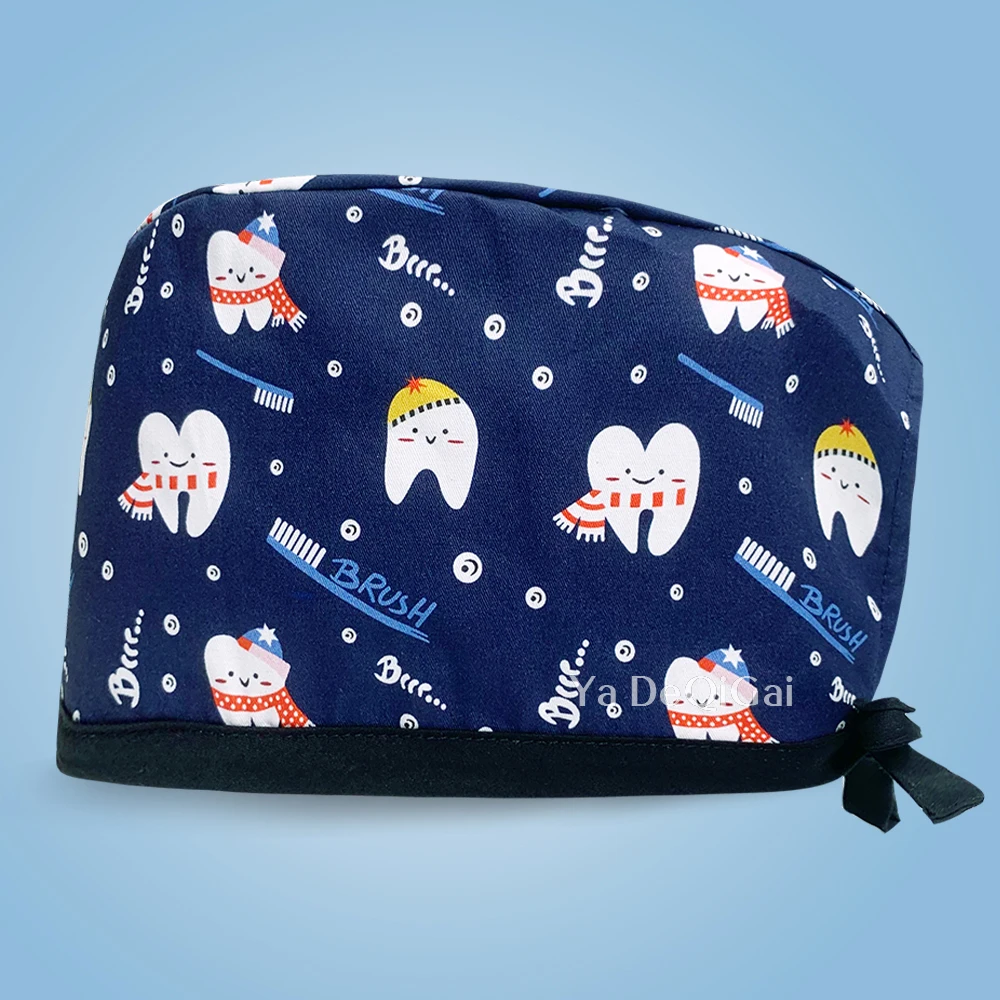 Wholesale 100% Cotton Cartoon Printing Medical Women Nurse Hats Adjustable Beautician Scrub Hat Pet Shop Lab Unisex Scrubs Cap