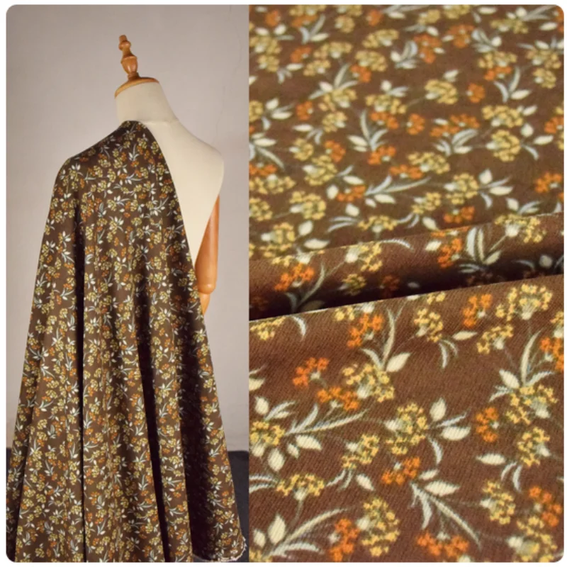 

Forest Series Retro Little Flower Print Corduroy Fabric For Dress Shirt Pants Coat Face Shoe Surface Handmade Cloth, T2398