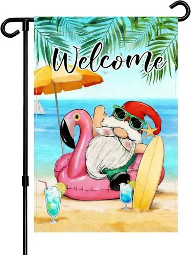 Welcome Summer Garden Flag, Beach Gnome with Flamingo Float, 12x18 Inch XXQ