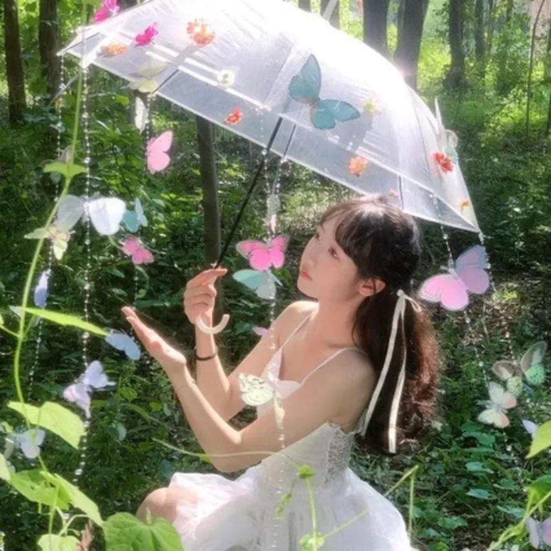 Transparent Wedding Umbrella With Artificial Flowers Photography Prop For Bride Outdoor Travel Photo Shoot Simple Style