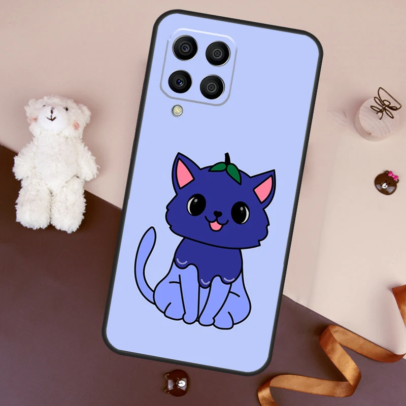 Cute Kawaii Blueberry Cat Case For Samsung Galaxy M12 M13 M14 M54 M22 M32 M52 M23 M33 M53 M20 M11 M21 M51 M31 Coque