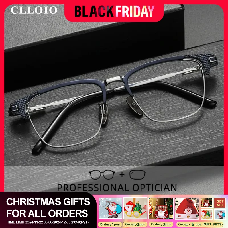 CLLOIO Ultralight Pure Titanium Reading Glasses Men's Business Frame Anti Blue Ray Myopia Hyperopia Prescription Optical Glasses