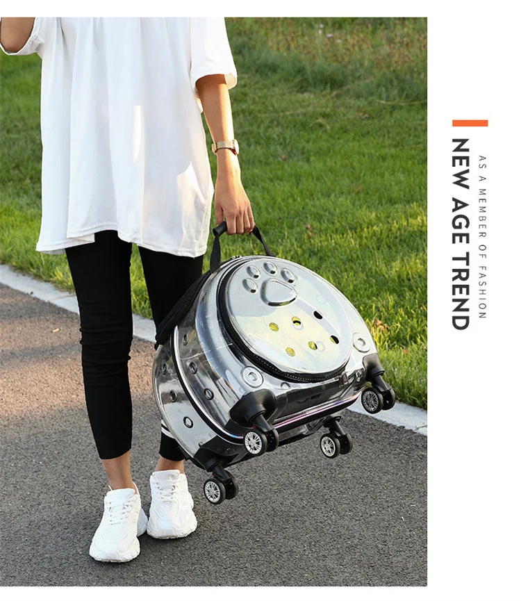 Portable Transparent Pet Push-Pull Box Cat Transporter Bag Handheld Bubble Cage for Traveling Pet Carrier Trolley Case