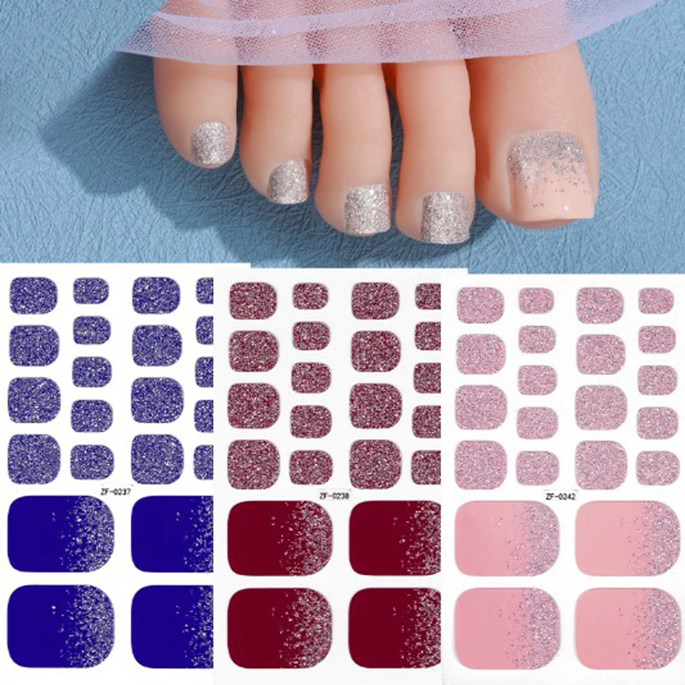 New Nail Polish Film Toenail Stickers Solid Color Glitter Toe Nail Art Sticker DIY Waterproof Adhesive Nail Wraps Decals Decors