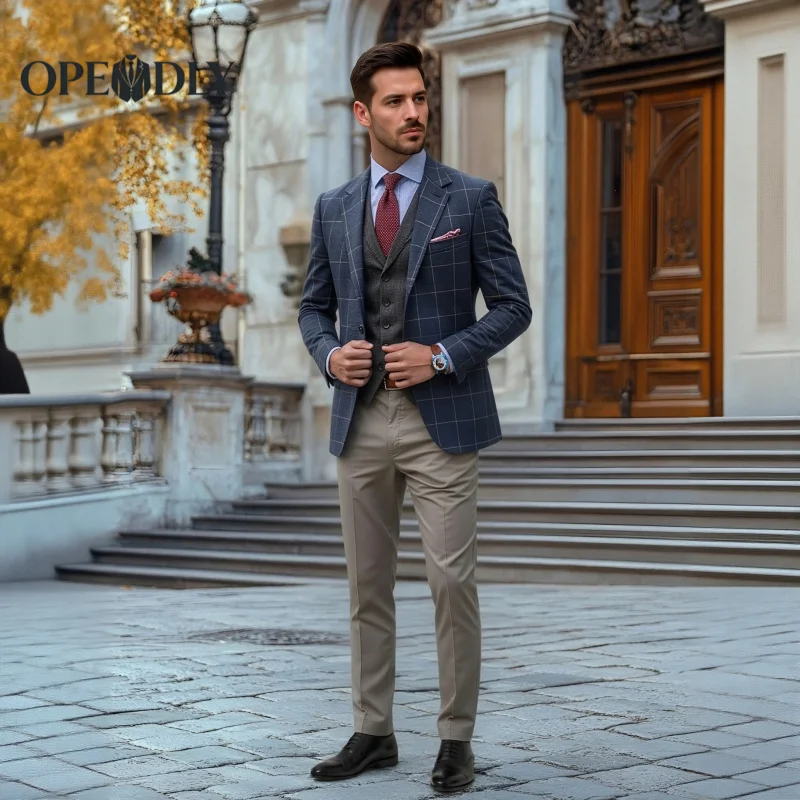 

Мужской костюм-тройка OPEODLY Slim Fit с пиджаком, жилетом и брюками для официальных мероприятий, свадеб и деловых встреч