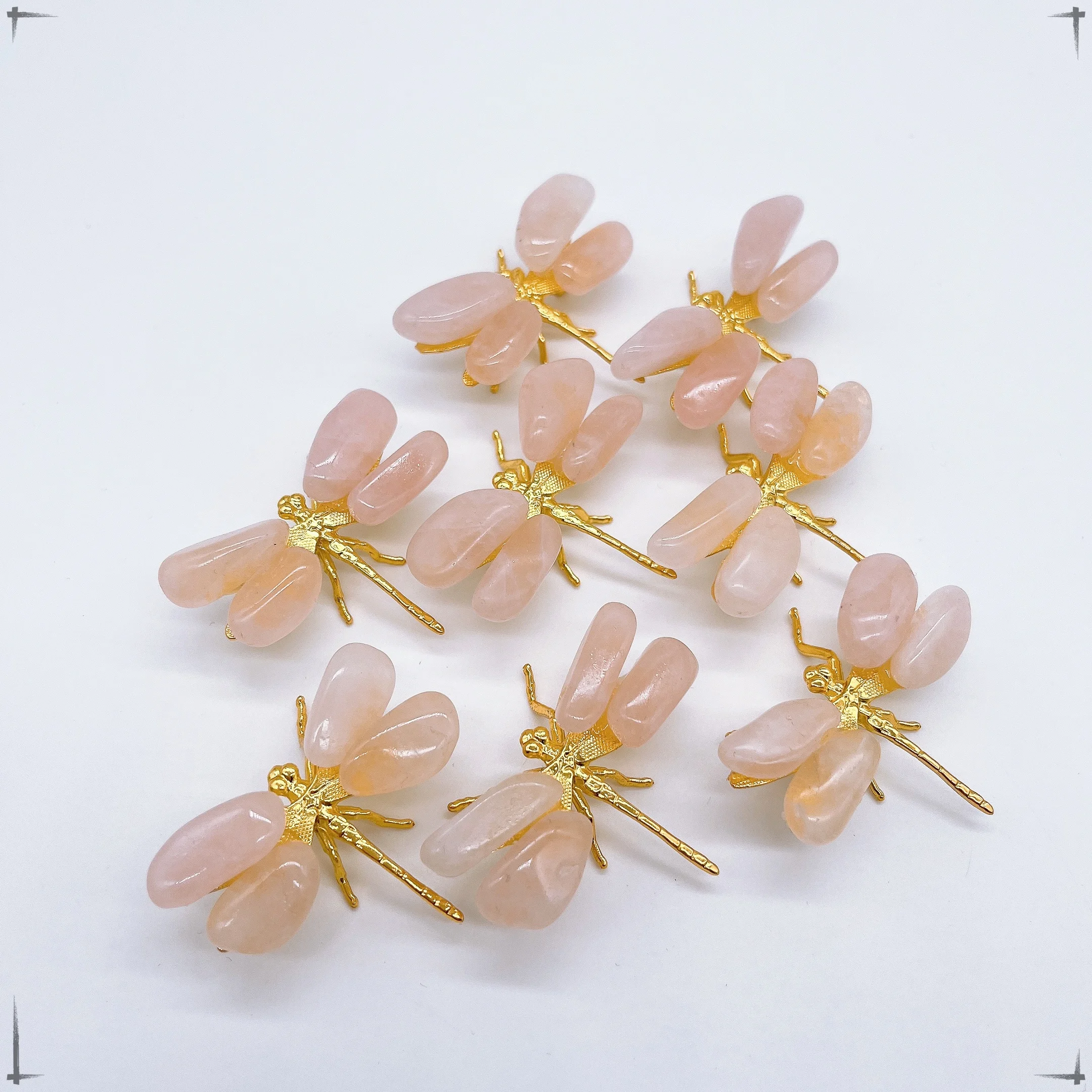 6-7CM Natural Rose Quartz Stone Dragonfly Spar Figurine Craft Handmade DIY Children Gift Home Garden Decoration Office Decor