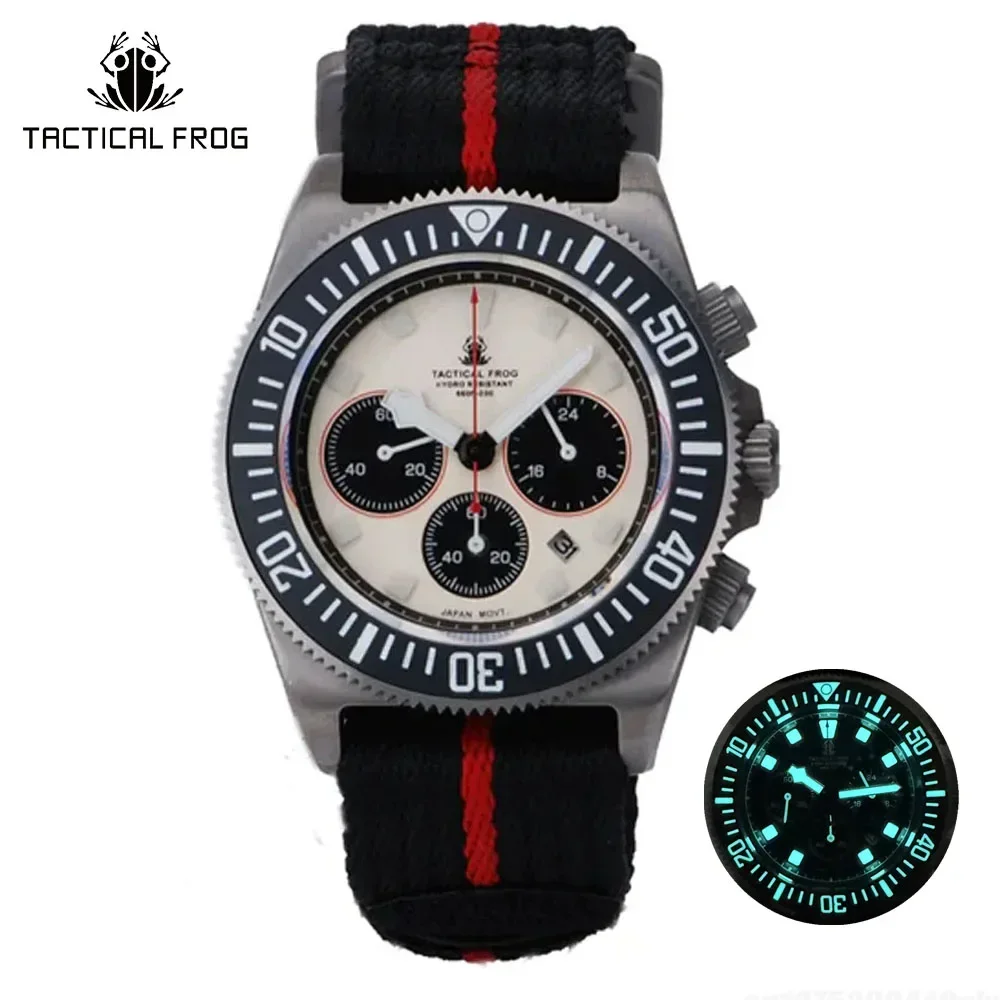 Tactical Frog Titanium FXD Diving Watch For Men Chronograph VS75B Solar-powered Quartz Movement Watch BGW9 Super Luminous 20 ATM