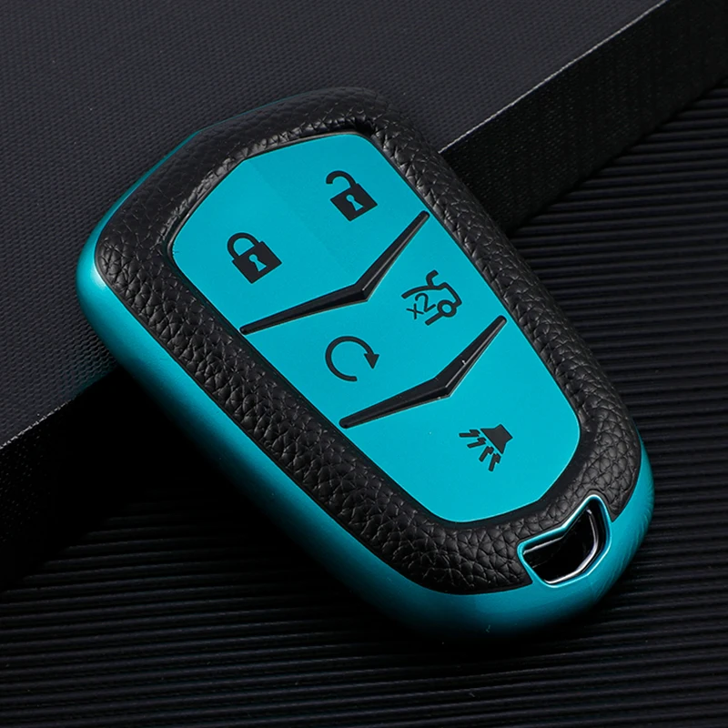TPU Leather Car Key Case Cover for Cadillac SRX XTS XT5 ATS CTS BLS STS Escalade 2020 2021 Key Shell Auto Accessories