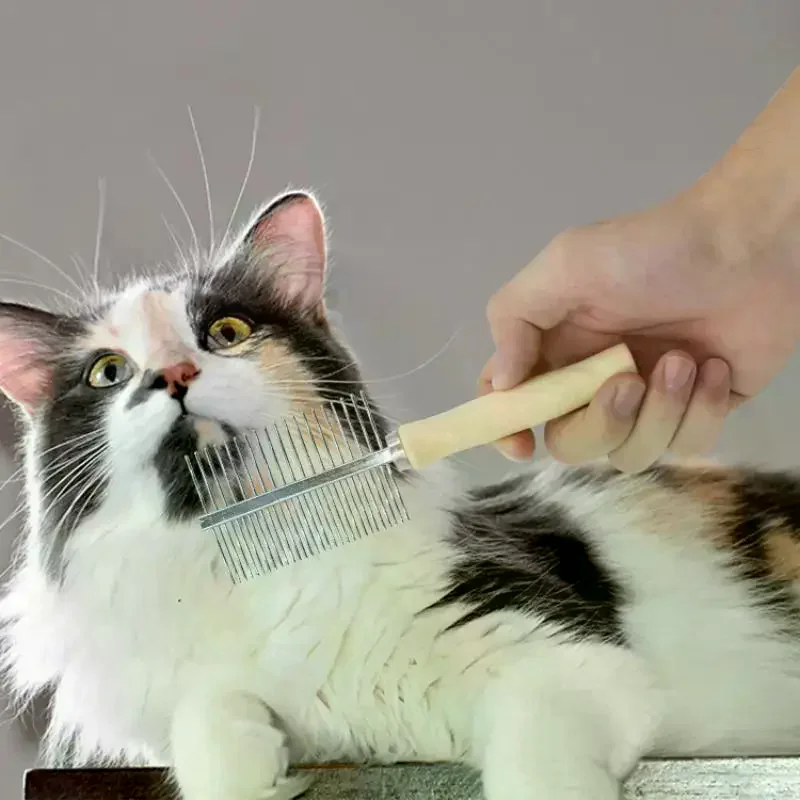 Pet Wooden Handle Comb For Cats Dogs: 1Pcs Stainless Steel Hair Removal Cleaning Tool Portable Massage Accessory