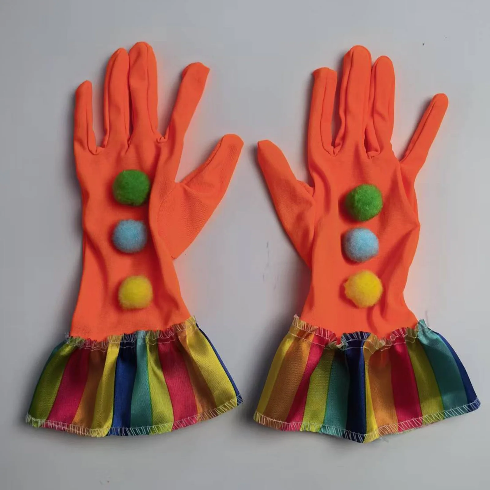 Luvas de palhaço laranja para adultos, carnavais de Halloween, luvas engraçadas de cosplay com decoração de bola de pelúcia