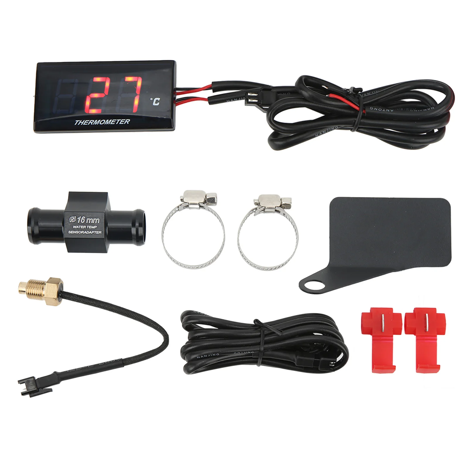 Motorfiets Digitale Thermometer Universele Motorfiets Dc 12V Lcd-Scherm Slanke Watertemperatuurmeter Met 16Mm Tee Voor Motor
