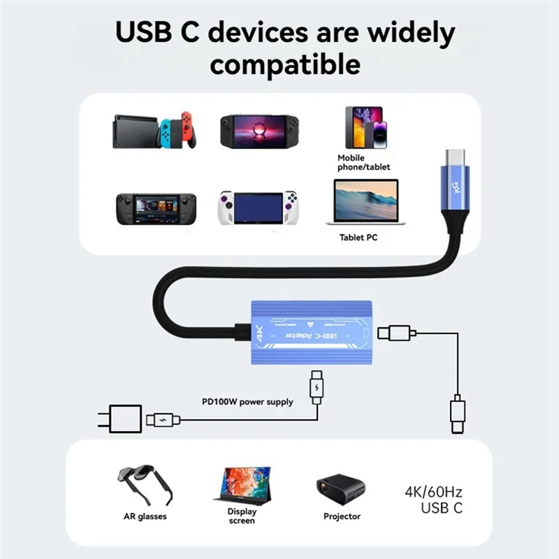 Suitable USB Type C To -Compatible Adapter For XREAL/Rokid Air AR Glasses,4K@60Hz Converter For Switch/Steam Deck/ROG