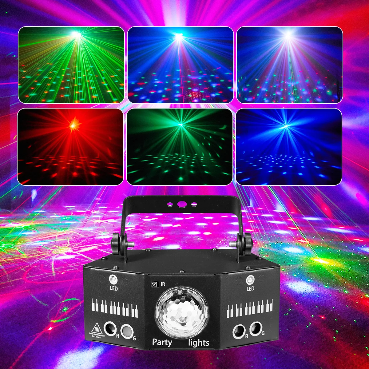 HCWE MAgic Ball Sound Trigger RG Laser Stage Projector DMX Auto Run Plug In Powered Graphic Lamp For Home KTV Pub Entertainment