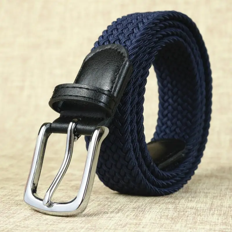 

New Design 125cm Length Beige Navy Blue Men Belt High end Sense Woven Casual Buckle Elastic Canvas All match Women Pants 1PCS