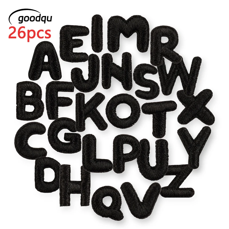 26 Stück schwarze Mini-Buchstaben-Aufnäher, kleine Bügelbilder, Alphabet-Patches, Großhandel für Kleidung, Nähen, bestickte Aufkleber, DIY-Set – Detail 1