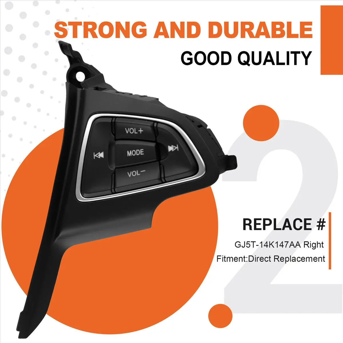Compatible Car Steering Wheel Right Volume Adjustment Switch Button Assembly GJ5T-14K147AA for 2017-2020 Focus 2015-2019