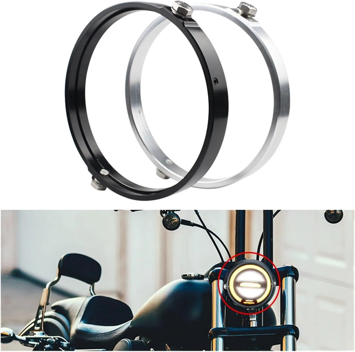 

7-дюймовые светодиодные фары, накладной кронштейн для лампы, прожекторы для мотоциклов, переходное кольцо, кронштейн для мотоцикла, черный, хром, универсальный
