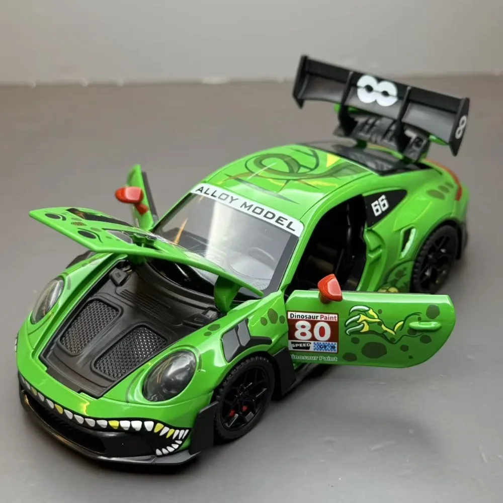 1:32 Porsche 911 GT3 RS Alloy Sportcar Model Diecast Toys Four Wheel Suspension Doors Opened Sound Light Vehice Fashion Ornament