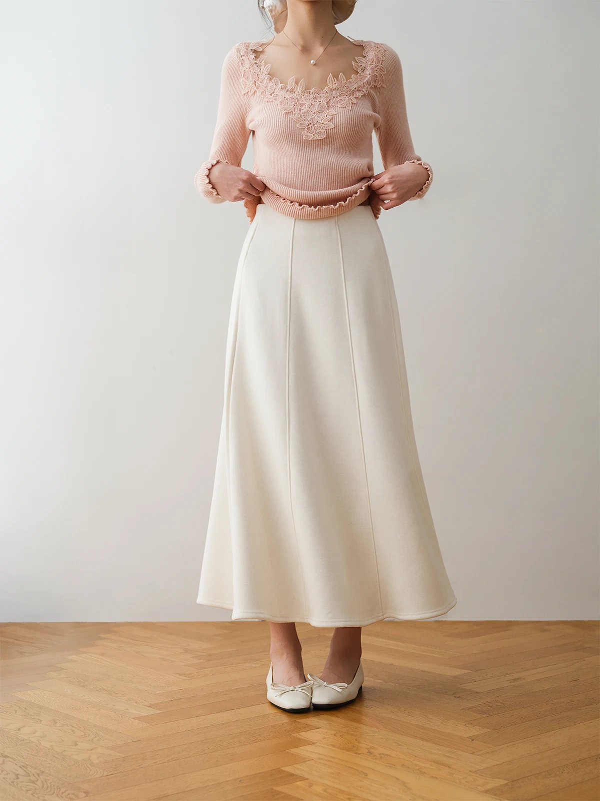 

Длинная юбка А-силуэта с высокой талией из флиса RONRON, в художественном стиле, полноразмерная, стройнящая, струящаяся макси-юбка для женщин, на каждый день, из полиэстера