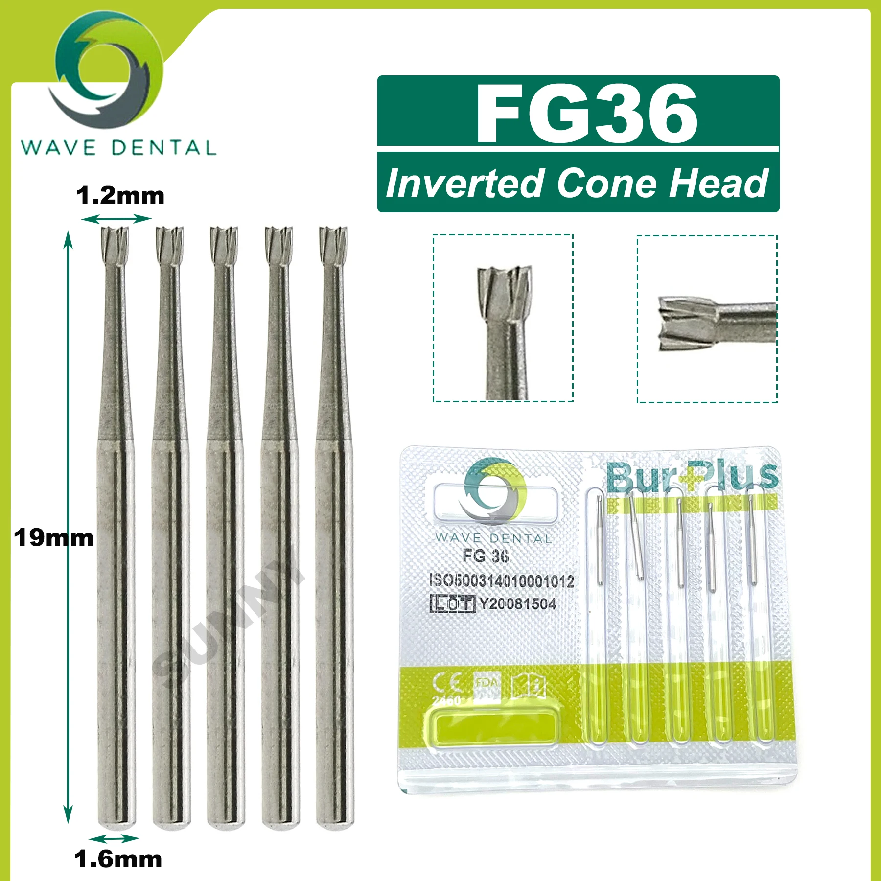 PRIMA WAVE Dental Tungsten Carbide Burs  Dental Burs Round/Inverted Cone Head FG Series For High Speed Handpiece 5Pcs/Pack