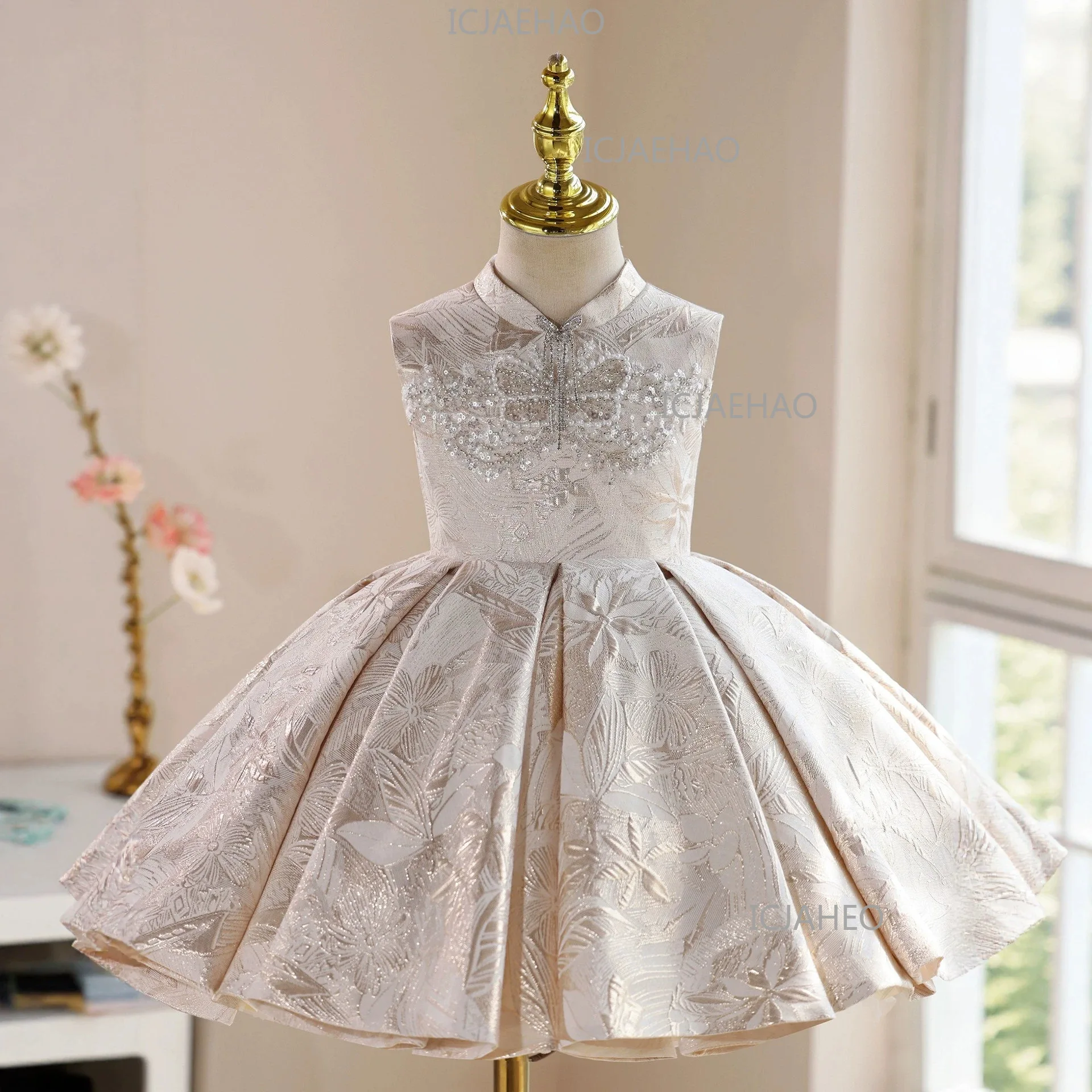 Baby Girl 1st Birthday Banquet Gown Flower Girl Princess Dress Kids Host New 2026 Sleeveless Dress  Performance Children Costume