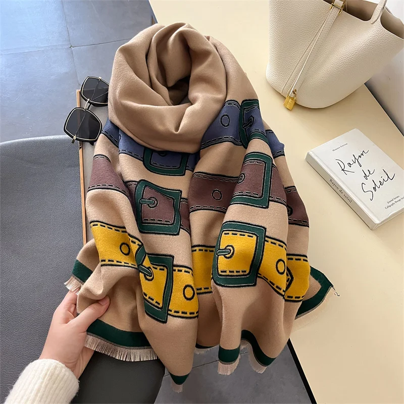 Warm Shawl Women Scarf Luxury Cashmere Winter Blanket Wraps Casual Plaid Print Pashmina Bufanda Travel Poncho Stoles Echarpe