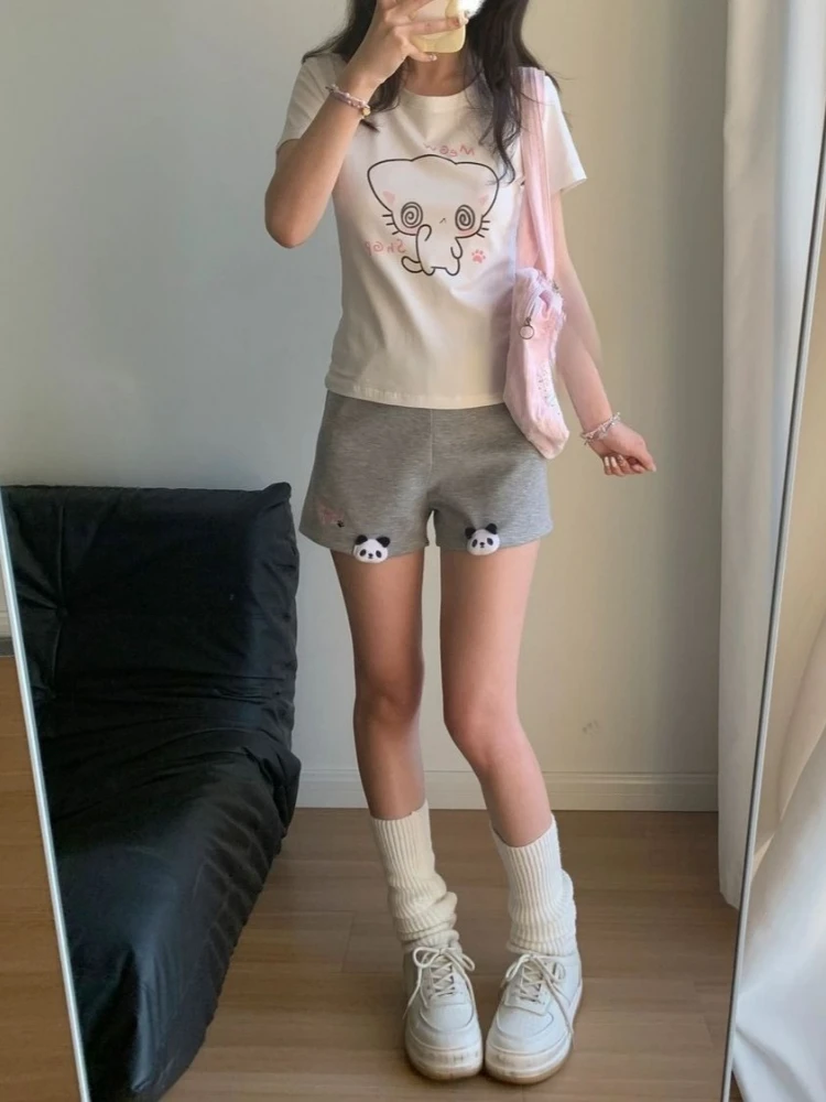 الصيف Harajuku خمر الكرتون طباعة تي شيرت Preppy نمط الأبيض Y2k الجمالية بلايز عادية المرأة الجرونج Kawaii لطيف القمم