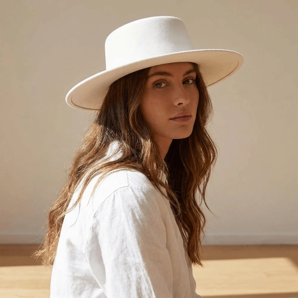Solid Color Hepburn Style Bucket Hat Woolen Flat Top Wide Brim Felt Hat Fedora Hat Photography Decoration Women Jazz Hat Bride