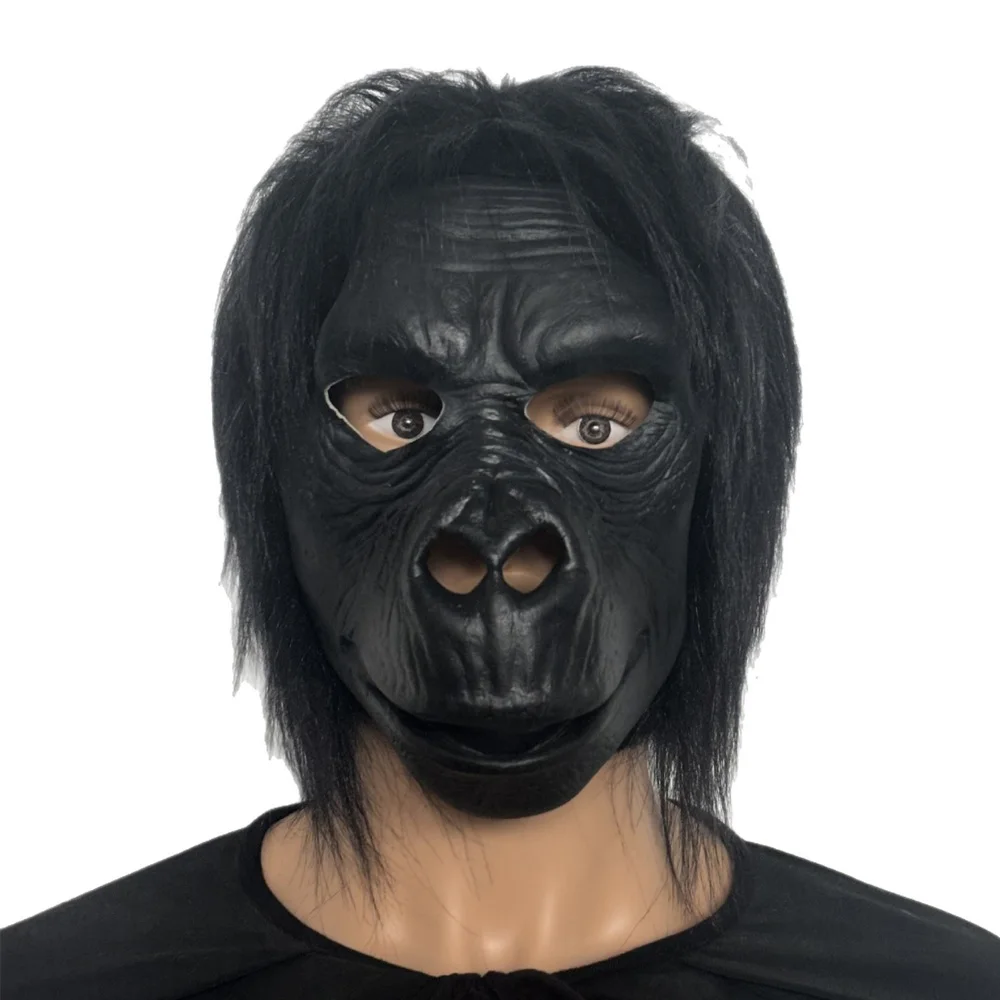 

Animal Chimpanzee Mask Cosplay Gorilla Black Full Face Latex Masks Orangutan Halloween Carnival Dress Up Party Costume Props