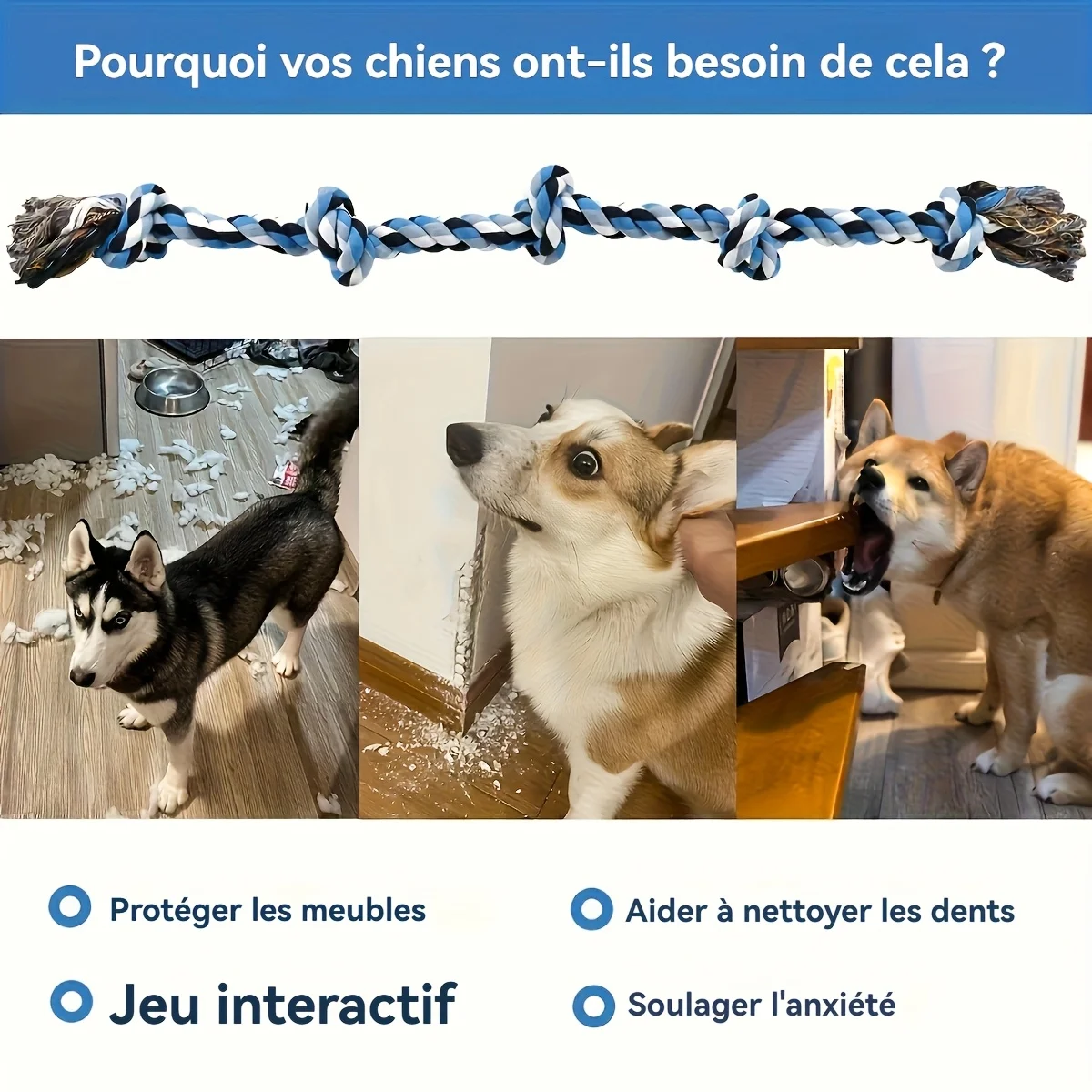 1 Stück robustes Hundeseilspielzeug mit Zahnreinigung und Kauen – extra langes Seil – langlebiges Kauspielzeug für die Zahnreinigung, Hundezubehör – Detail 5
