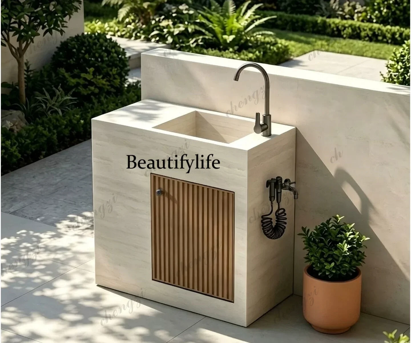 DD182Customized rock slab villa garden washbasin balcony outdoor courtyard column washbasin outdoor