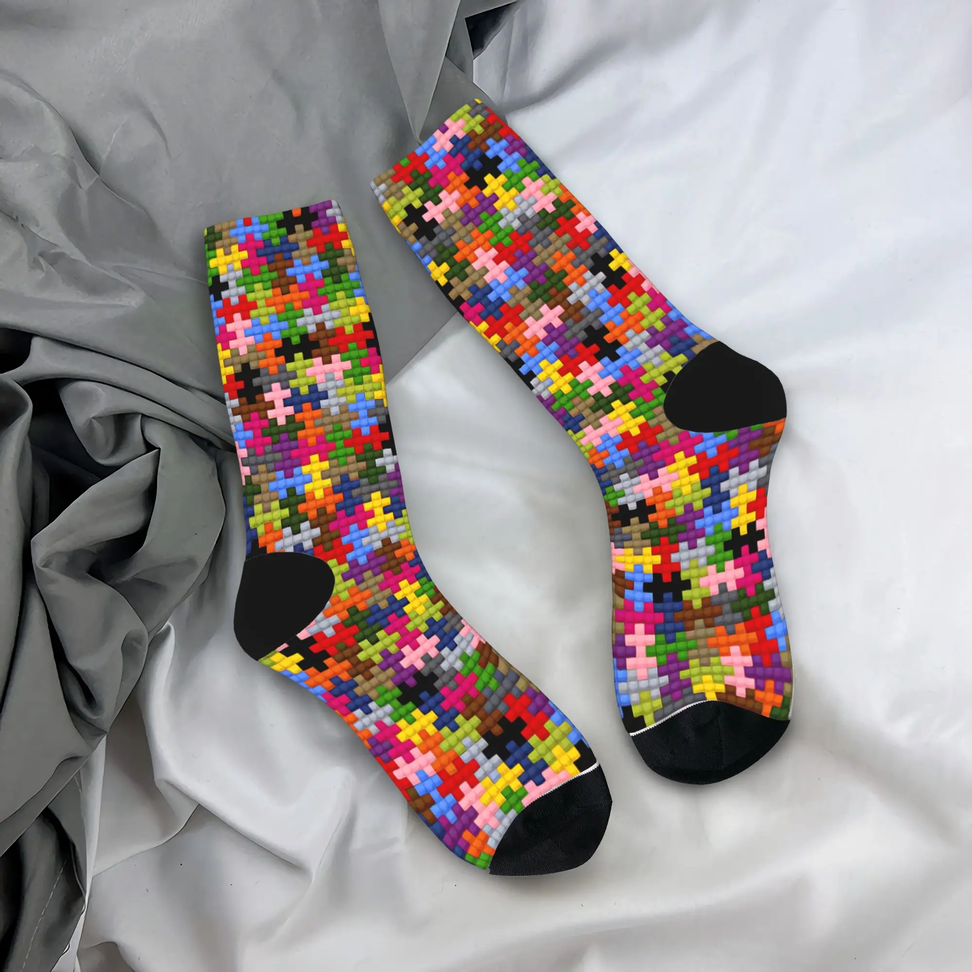 

Pixel Art Autism Puzzle Seamless Pattern Stockings Custom Novelty Socks Spring Anti Sweat Socks Adults Men Running Sports Socks