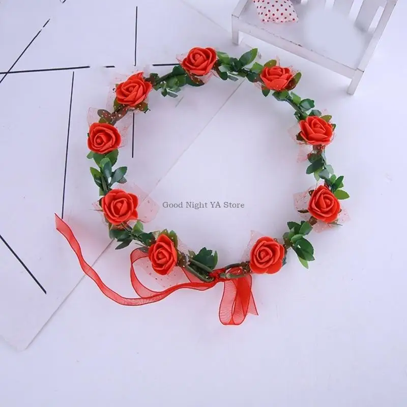 

Rose Floral Wreath Headband Hair Accessory Party Headwear For Wedding Halloween