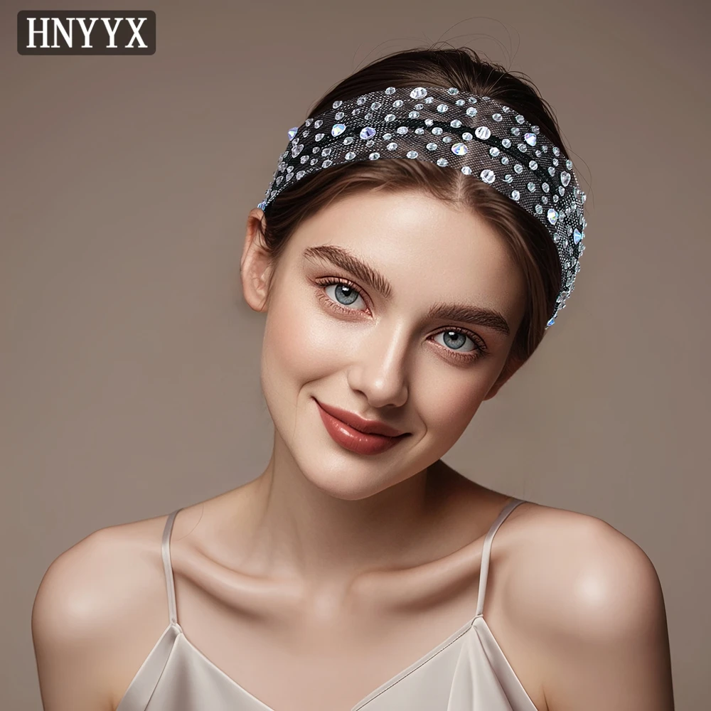 HNYYX Rhinestone Headband Wide Brim Baroque Hair Hoop Vintage Hair Accessories for Women Festival Headwear Party Head Piece A66