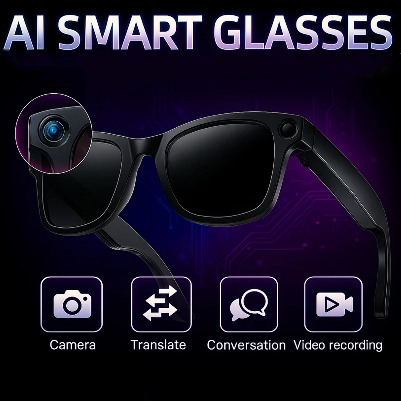 

AI Smart Glasses Camera Bluetooth Calling Translator Conversation Video Recording Headphone Connect Sunglasses Men Women UV400