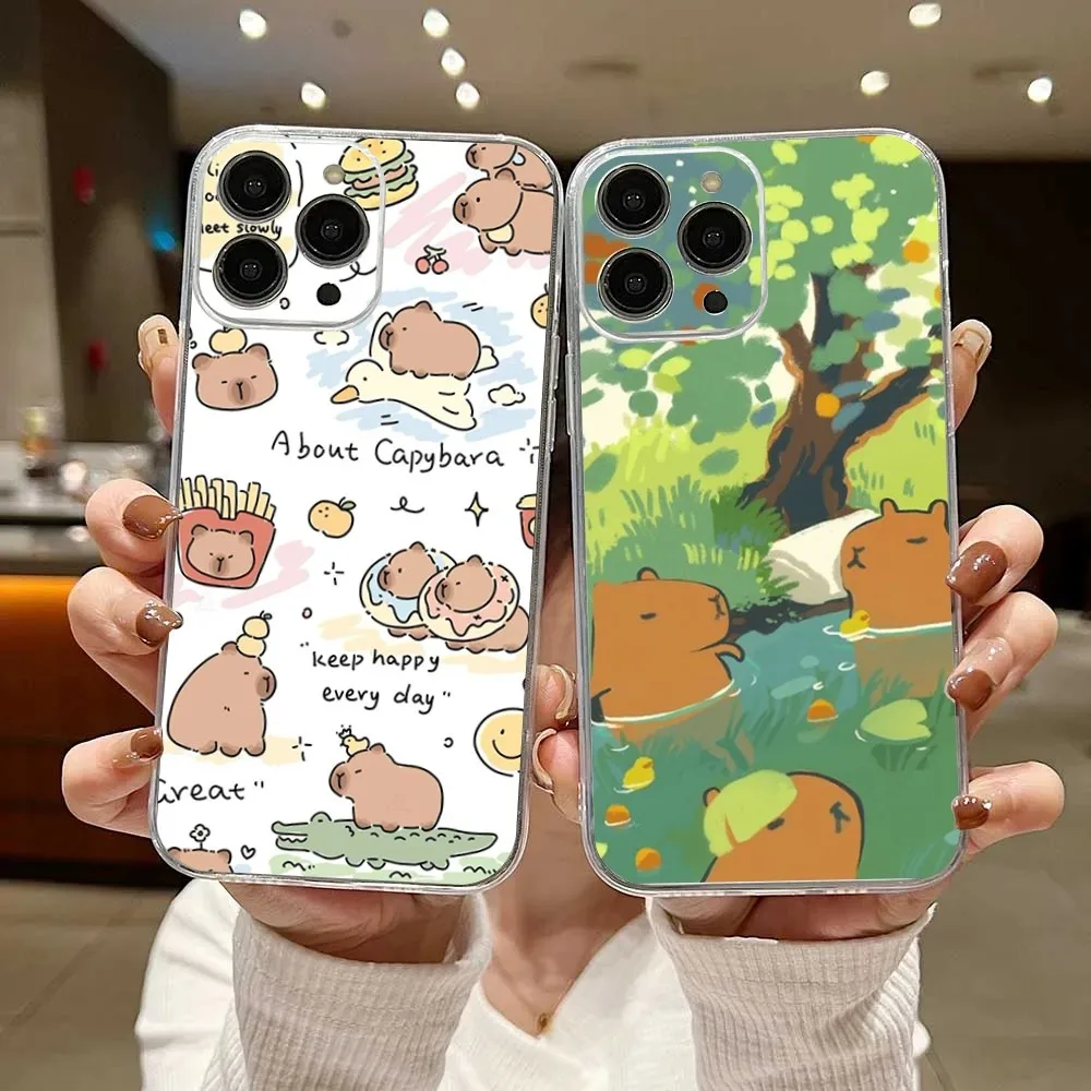 

Cute Capybara Phone Case For iPhone 15,14,13,12,11 Plus,Pro,Max,XR,XS,X,7,8 Plus,SE,Mini Transparent Silicone Soft