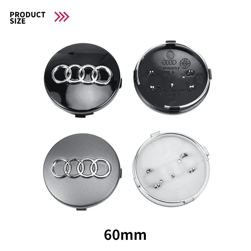 4pcs 60mm Car Styling Audi Wheel Center Cap Emblem Hub Covers Badge For Audi B5 B6 B7 B8 B9 D3 Q3 Q5 Q7 TT A1 A3 A4 A5 A6 A7 A8