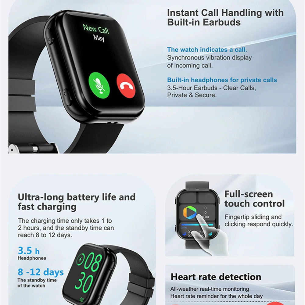 

2 In 1 Equipped With TWS Earphones Smart Watch Women Men Sports Heart Rate Health Monitoring BT Call Music