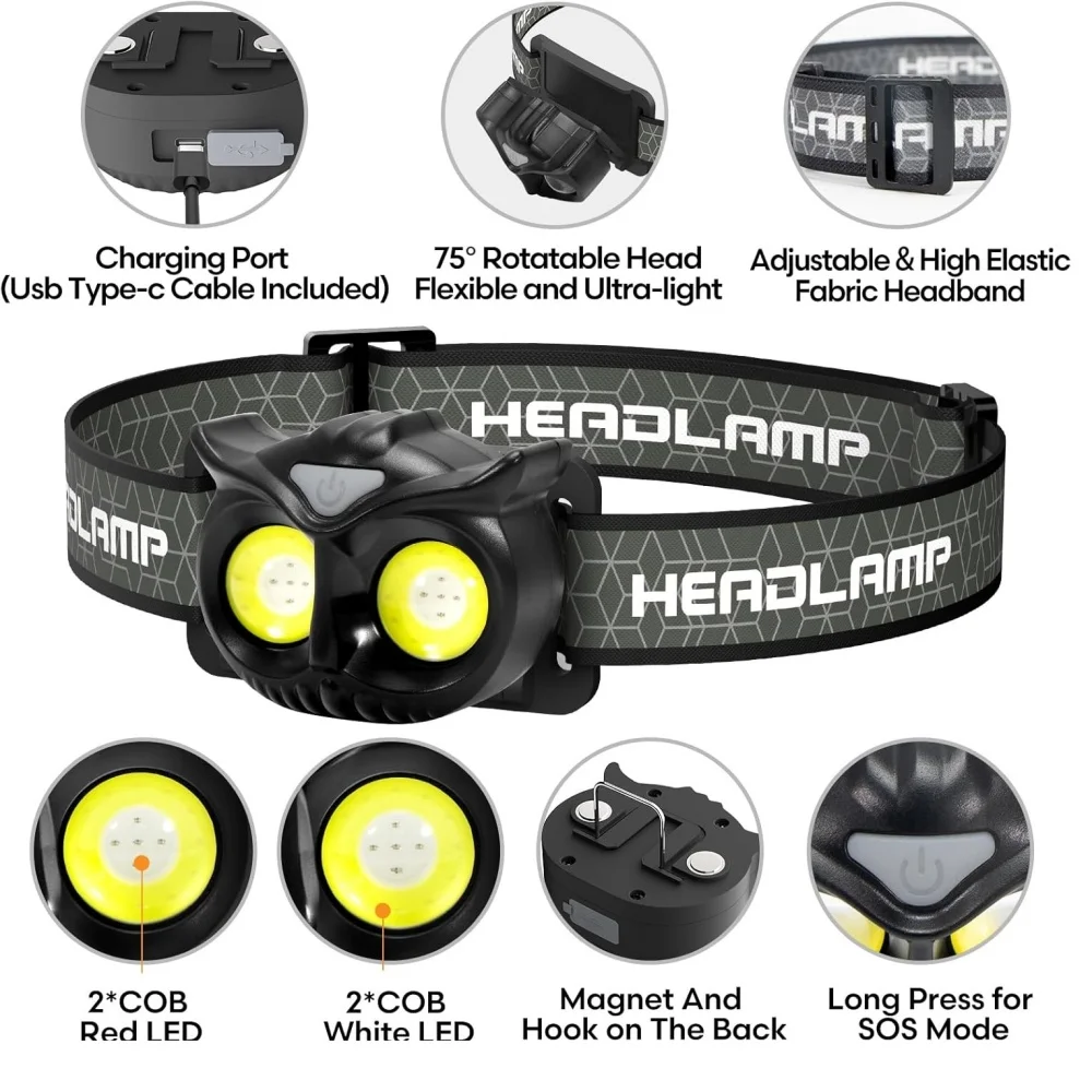 Usb Rechargeable Headlamp Ultra-Light Bright LED Headlight Outdoor Fishing Running Forehead Flashlight Charging Front Head Lamp