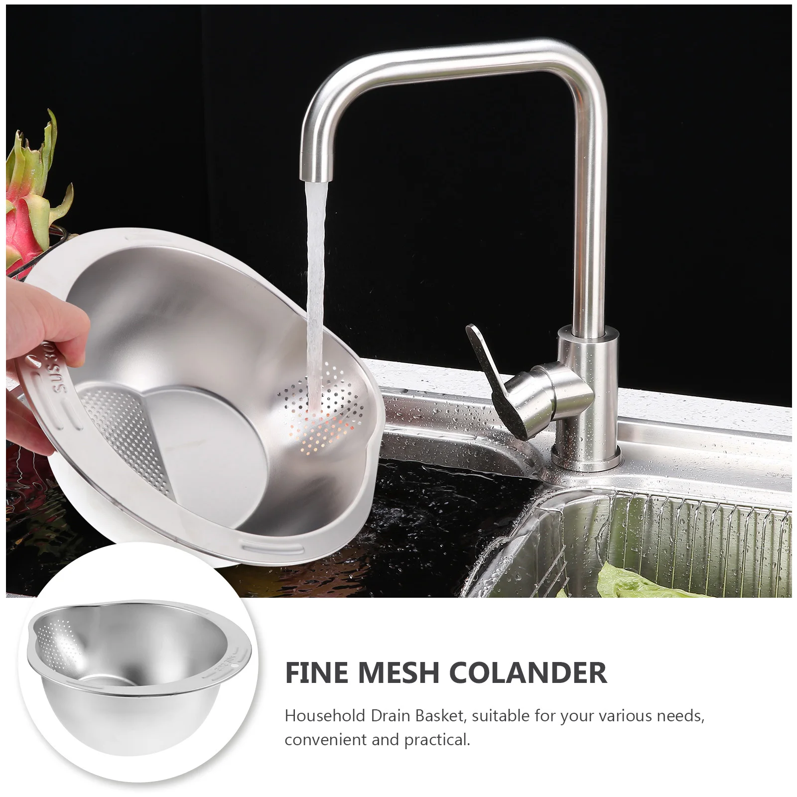 

Rice Washing Bowl Basin Kitchen Vegetable Stainless Filter Strainer Strainers Basket for Bowel Fine Mesh